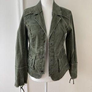 Free People Olive Green Cotton Blazer with Fun Details